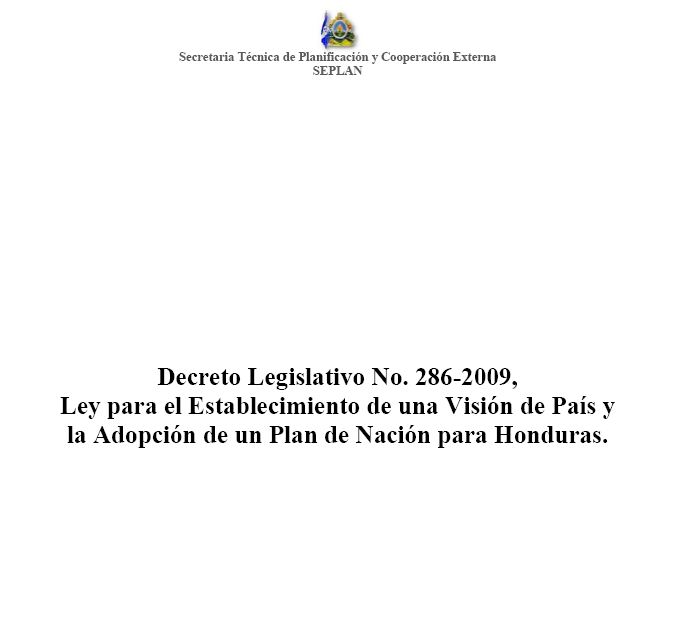 Decreto 286-2009 Visión de País Plan de Nación Honduras